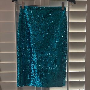 Alice + Olivia Sparkling Teal/Blue Pencil Skirt